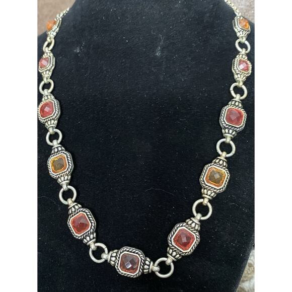 Vintage Napier Goldtone Detailed Amber Red Rhinestone 16”, 4” Extension Necklace - Picture 1 of 7